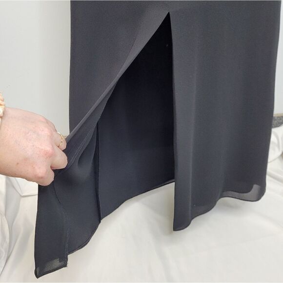 VINTAGE 80s skirt black pull on‎ long maxi chiffon goth S - Picture 5 of 10